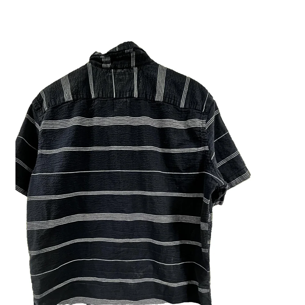 Banana Republic Seersucker Shirt Mens Large Blue Striped Short Sleeve Button Up